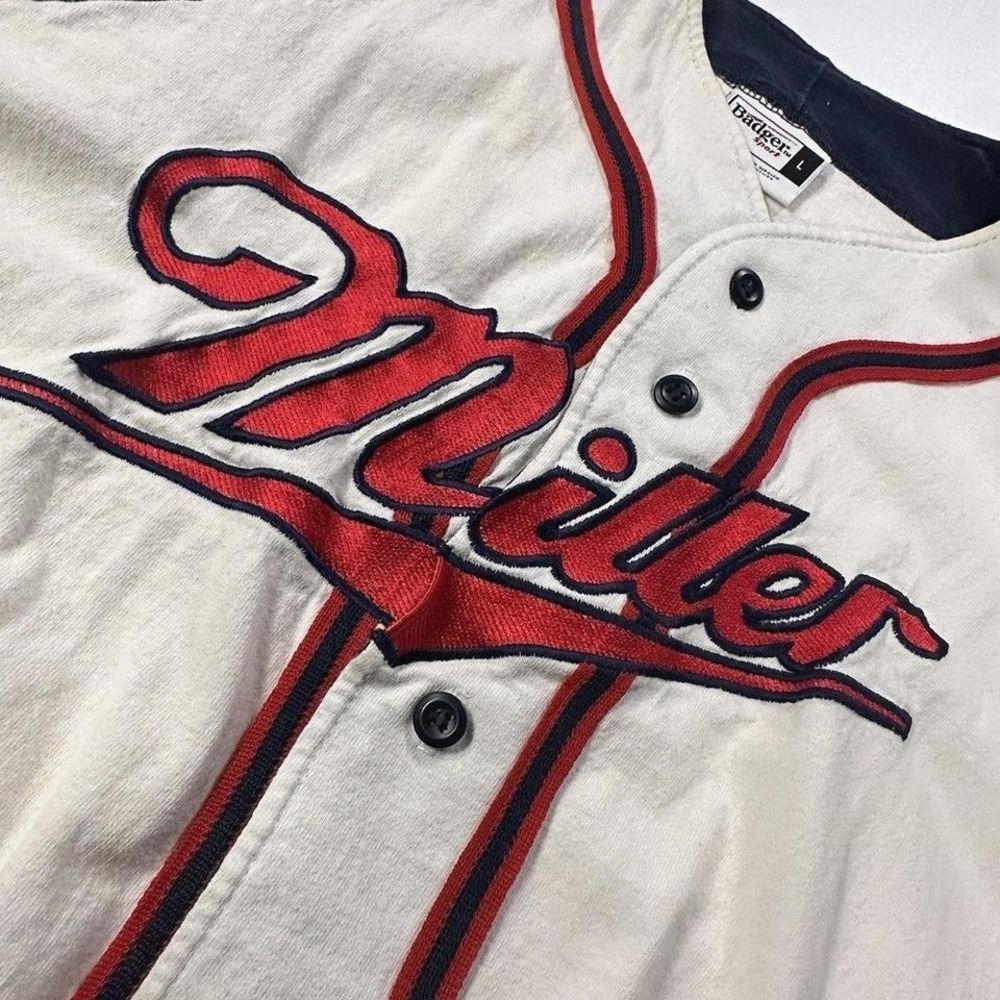 Miller‎ Liter Baseball Jersey Mens Large White Embroidered Mesh - Picture 2 of 8